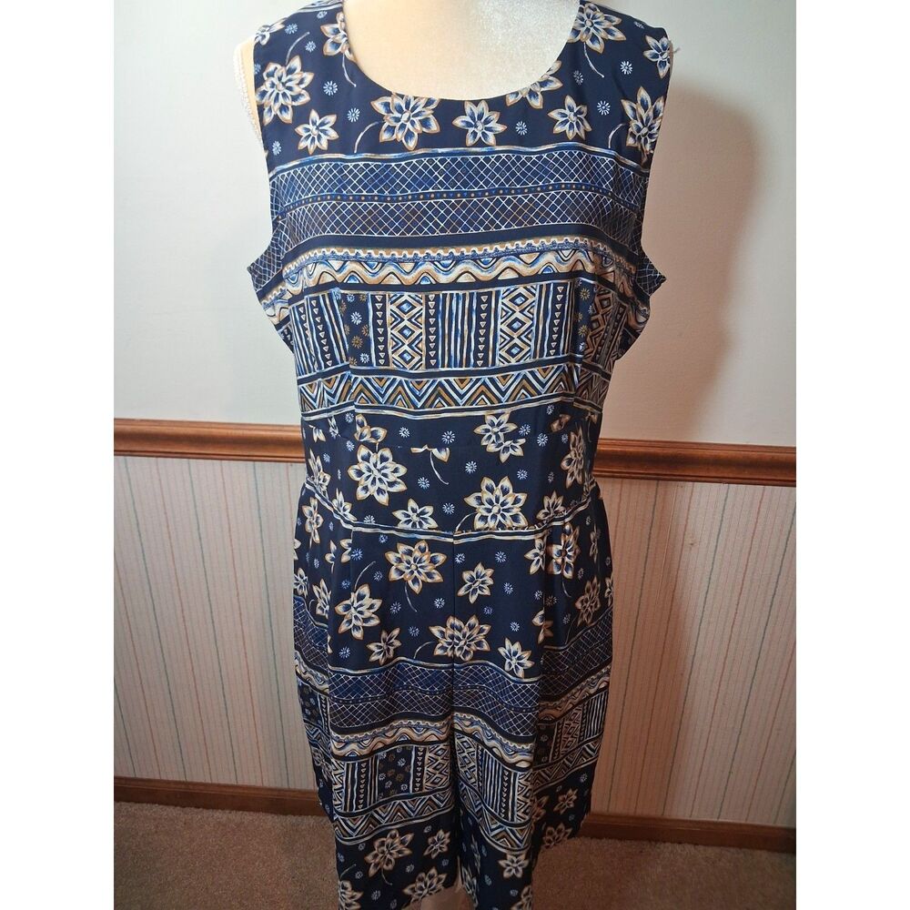 Vintage Sag Harbor Navy Blue Geometric Floral Classy Romper - Size 16